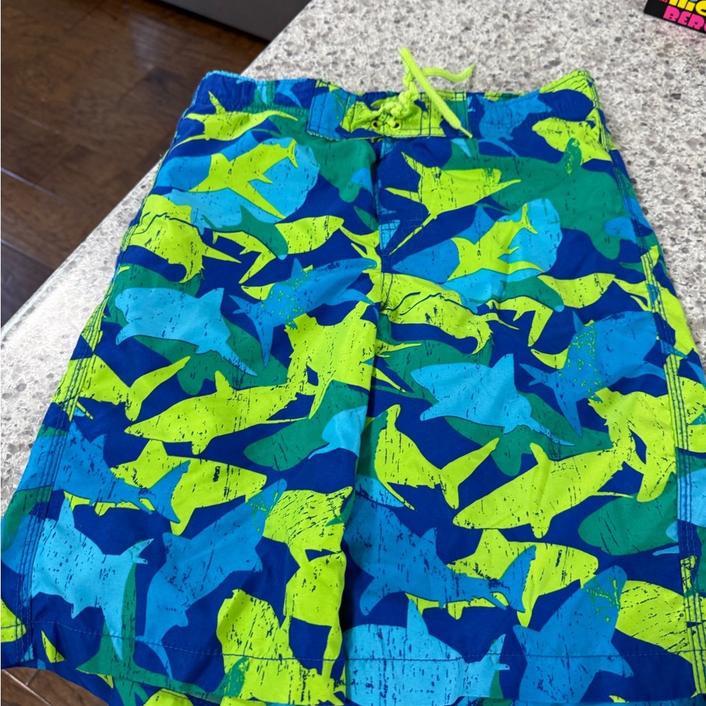 Kuhl Neon Green & Blue Shark-Print Swim Shorts